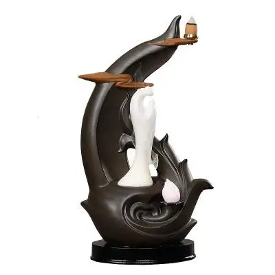 

PHILOGOD Incense Stick Holder Ceramic backflow creative LED lamp lotus ornamental crafts display
