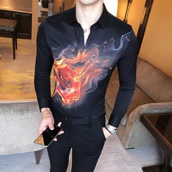 

Black Mens Rose Flower Shirt Long Sleeve Fashion Casual Shirt men S-XXXL Slim Shirts 2020