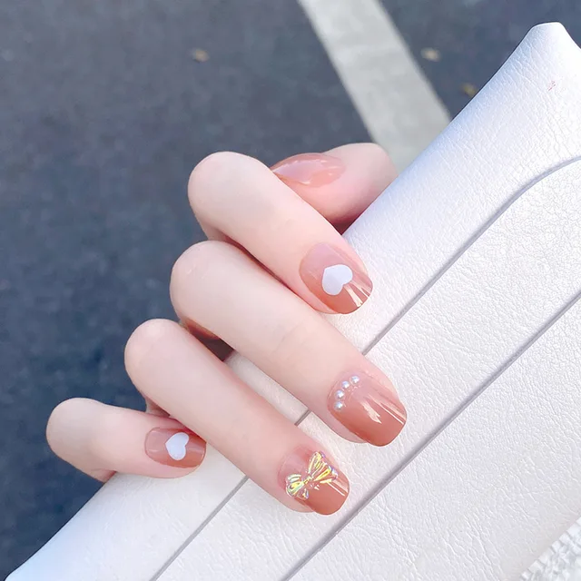 Short Round Fake Nails Star Clouds Press On False Nail Tips with Designs Set Bow French Nail Art Decoration Manicure Tools STYLE05