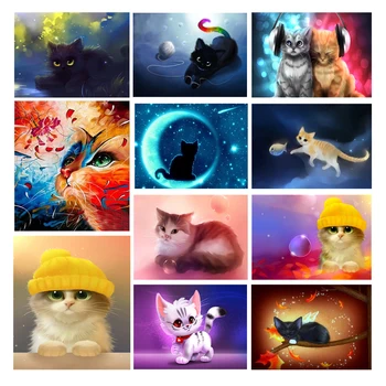 

5D DIY Full Drill Round Diamond Painting Cat Animal Pet Embroidery Mosaic Canvas Cross Stitch Kit Room Decor