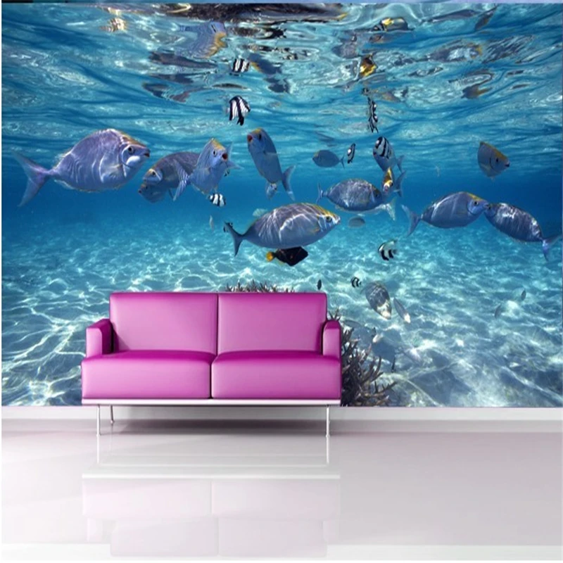 3D Underwater World Blue Ocean Fishes Photo Wallpaper Custom Stereo Cartoon Non-Woven Mural Kids Bedroom Living Room Wall Papers |