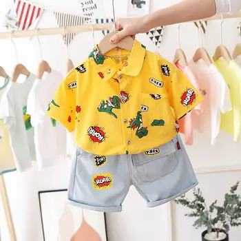 

New Summer Children Clothes Baby Boys Girl Cartoon Print dinosaur Shirts Shorts 2Pcs/sets Infant Kids Trend Toddler Tracksuits
