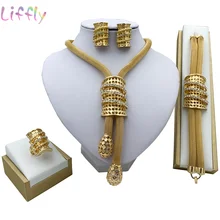 Liffly комплекты ювелирных изделий в африканском стиле, очаровательное свадебное ожерелье, хрустальное ожерелье, свадебные серьги, женские золотые ювелирные изделия из Дубаи