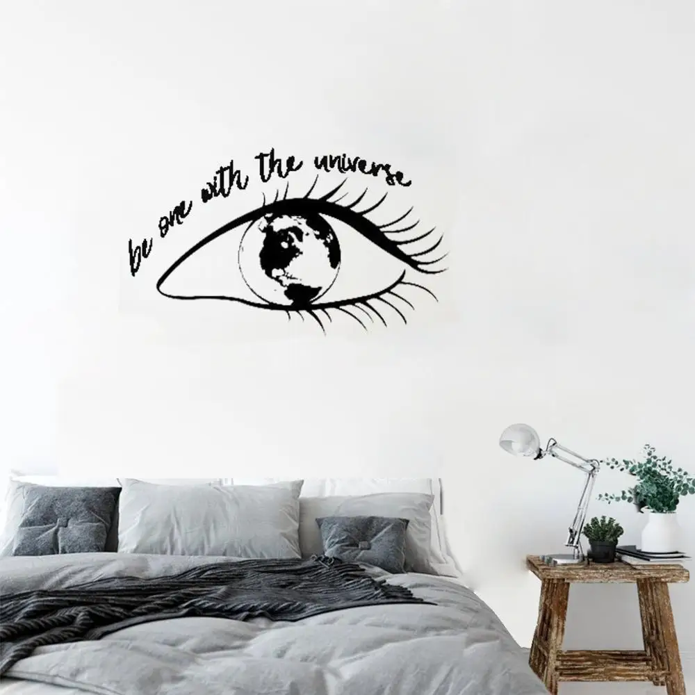Makeyes Eye Decalcomania Da Muro Be One With Universe Quotes Adesivi Murali Home Room Decorazioni Moderne Vinile Beauty Eyes World Map Sticker Q502