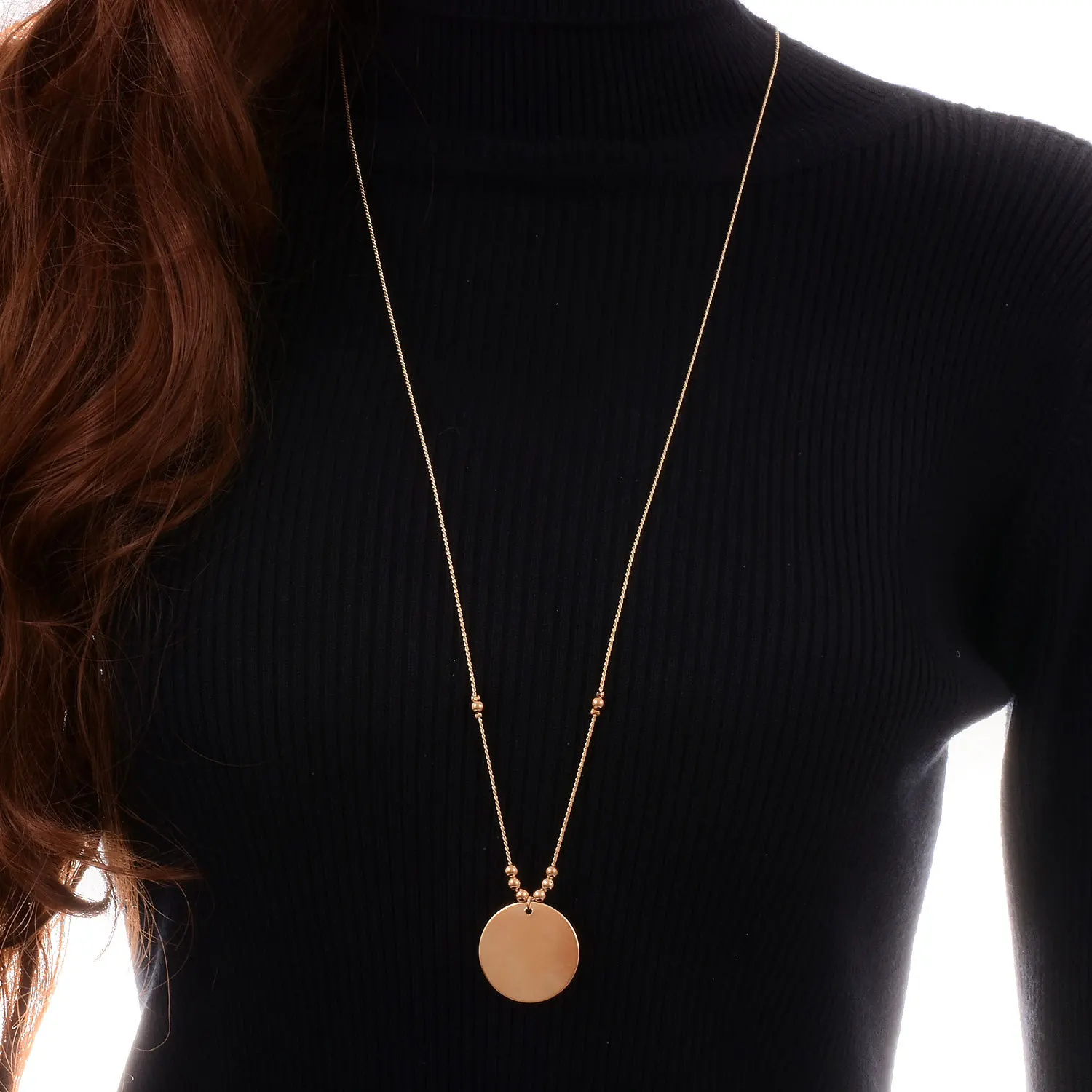 Handmade Geometric Round Sequin Pendant Necklace Street Trend Bead Chain Long Women Fashion Collares Jewelry XL287 | Украшения и