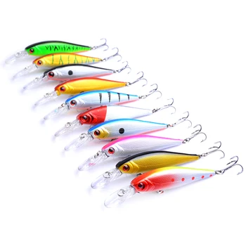 

10PCS colorful Stripe pattern 10cm 9g Hard Bait Minnow streak Fishing lures Bass Fresh water hook diving perch wobbler fish