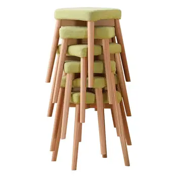 

Nordic wood stool creative high makeup stool living room home small square stool dining stool home restaurant bench