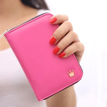 

Women Short leather Zipper Crown Decorated Mini Money Purses Coin Purse Female Clutch Card Holder Bag #1129