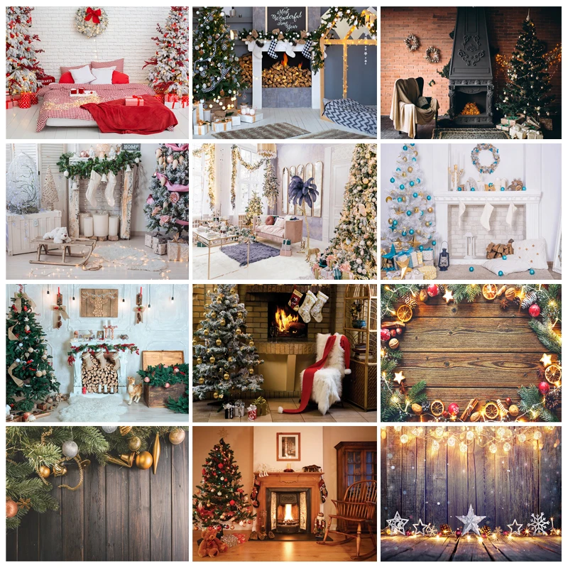 

SHENGYONGBAO Christmas Photography Backgrounds Fireplace Christmas Tree Gift Baby Newborn Photo Backdrop Photocall XLT-02