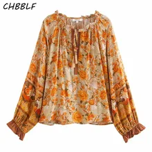 CHBBLF women blouse long sleeve ruffled collar print shirts female casual summer chic tops SDT9339 CHBBLF women blouse long sleeve ruffled collar print shirts female casual summer chic tops SDT9339