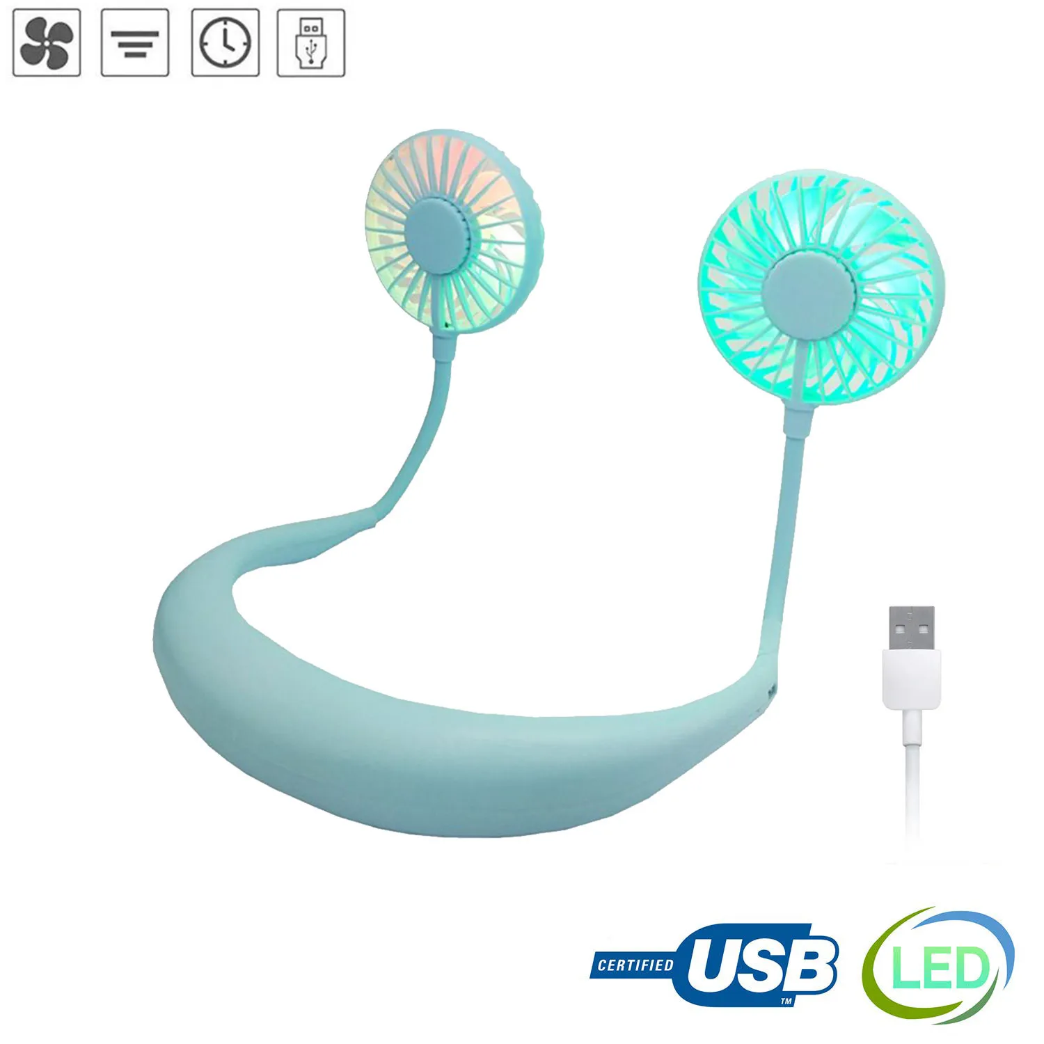 38# Summer Refreshing Cool Neck Fans Portable Usb Rechargeable Neckband Lazy Neck Fans Hanging Style Dual Cooling Mini Fan