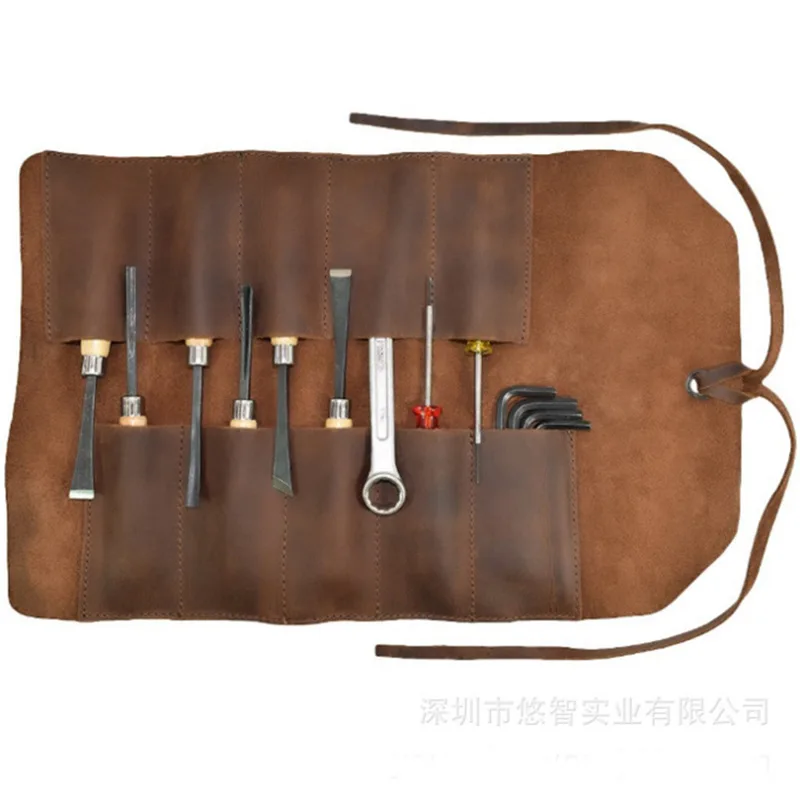 Manufacturers Outdoor Picnic Toolkit Top Grade Genuine Leather Knife And Fork Storage Bag New Style Kitchenware Reel-Kit