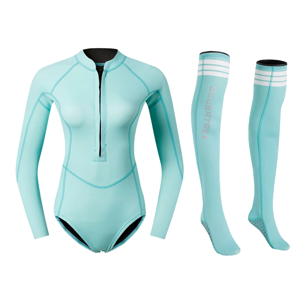 Breathable Women Diving Wetsuit Dive Suit Jacket Briefs & Non-Slip Fin Socks for Swimming Surfing Sailing Kayaking