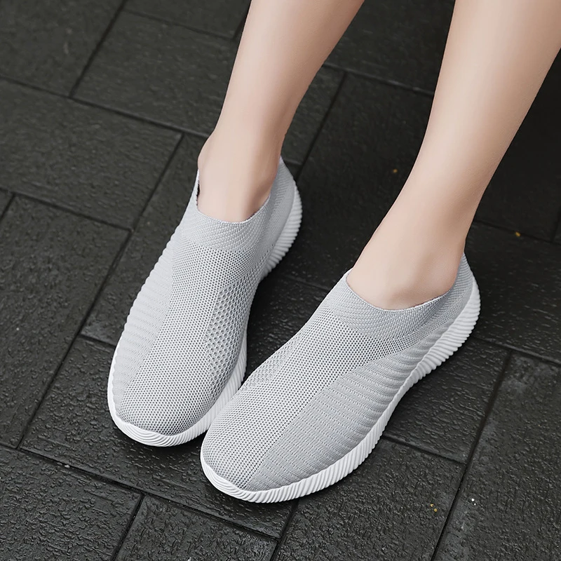 Women's Stretch Flat-Soled Large Size Socks Shoes Sneakers, Women's Casual Lightweight Flying Knit Running Shoes 35-43 Size