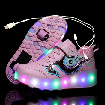 

Size 28-43 Led Wheel Sneakers for Kids Adult USB Charging Glowing Roller Shoes with Lights Double Wheels Children Skate Shoes