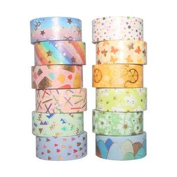 

NEW 12pcs/lot Decorative Cute candy color Rainbow Foil Washi Tapes Scrapbooking Planner Adhesive Masking Tapes Kawaii Stationery