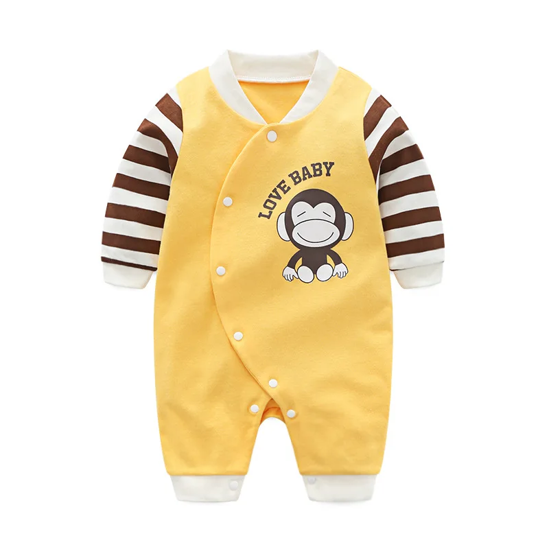

2018 Spring INS New Style Baby Jumpsuits Newborns Clothing Cartoon Yellow Small Monkey Romper Crawling Clothes