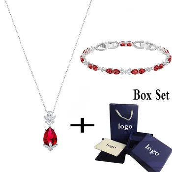 

2020 Fashion New Exquisite Gorgeous LOUISON Red Crystal Necklace Jewelry Set To Send His Girlfriend Birthday Proposal Best Gift