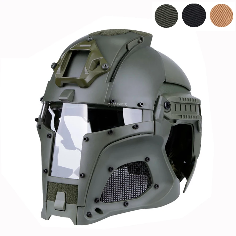Helmet for Tactical Military Airsoft Paintball with PC Lens Tactical Helmet Full-Covered Helmet Accessories for CS War-Game Shooting