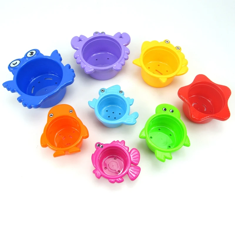 Штабелирование чашек игрушки для купания для малышей: укладчик морских животных с отверстиями для разбрызгивания воды и просеивания песка