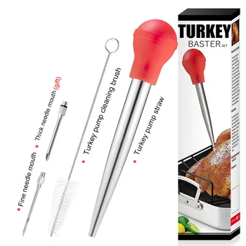 

Cooking Syringe Turkey Tools Turkey Baster Set for Christmas Thanksgiving Stainless Steel Meat Injector Kitchen Accessories