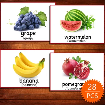 

28Pcs/Set Fruit Cognitive Card Early Educational Cards For Kids Learning Flashcards Kindergarten English Teacher Teaching Aid