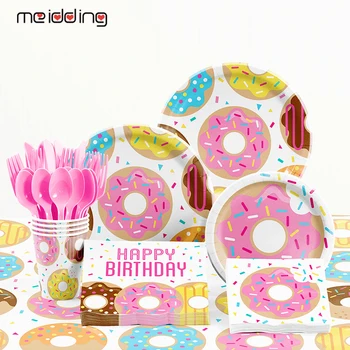 

Disposable Donut Party Tableware Kids Favors Birthday Party Decoration Tablecloth and Paper Plates Baby Shower Table Accessories
