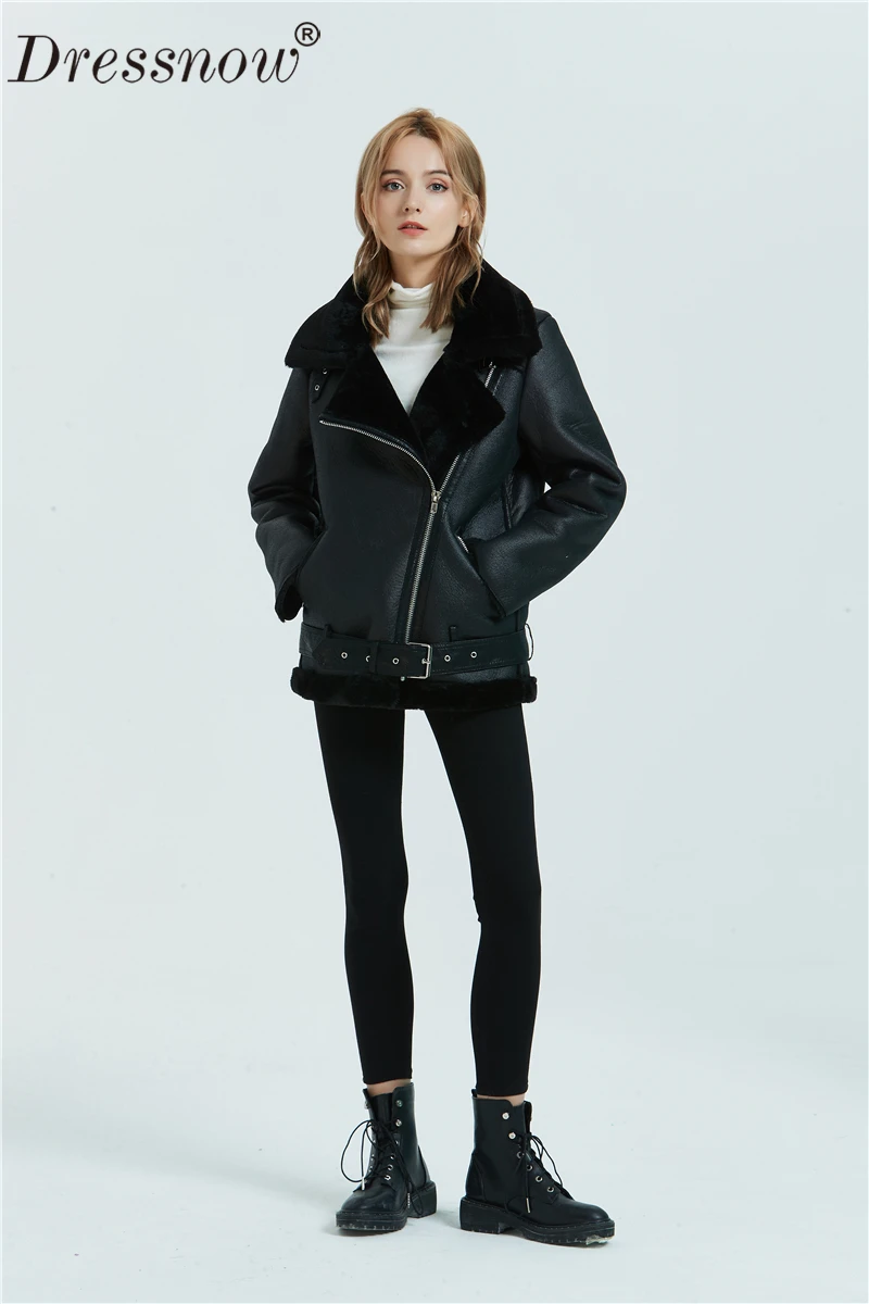 Dressnow Женское зимнее плотное пальто Дамская мода PU мотоциклетная кожаная женская черная Теплая Бархатная Свободная куртка