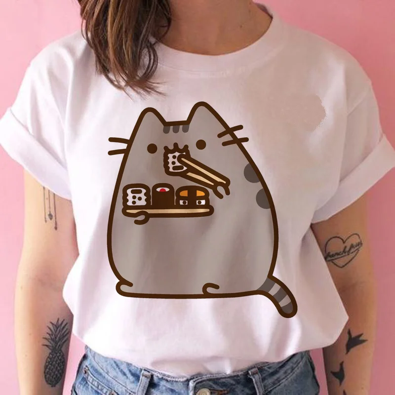 Женская футболка pusheen THE cat, kawaii, забавная женская футболка 90 s, мультяшная, harajuku, графическая, Корейская, ulzzang, топы, футболка, женская футболка