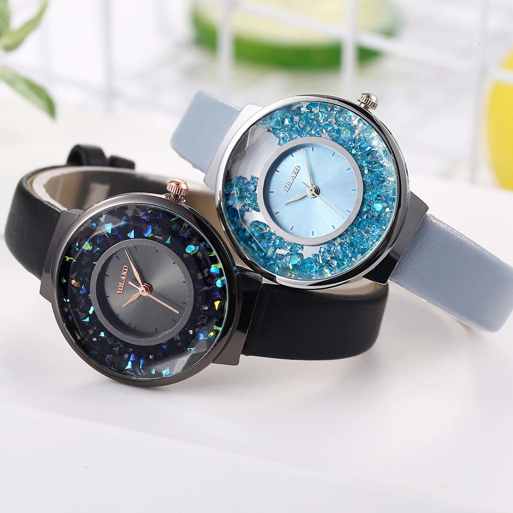 

Reloj Mujer Luxury Ladies Quartz Rhinestone Watches Clock YOLAKO Brand Women Leather Moving Diamond Watch Relogio Feminino 2019