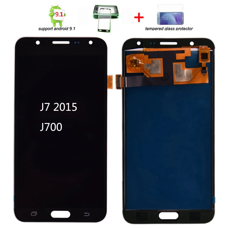 Цена Для samsung Galaxy J7 2015 J700 J700F J700M J700H ЖК дисплей с кодирующий преобразователь сенсорного экрана в сборе можно регулировать яркость
