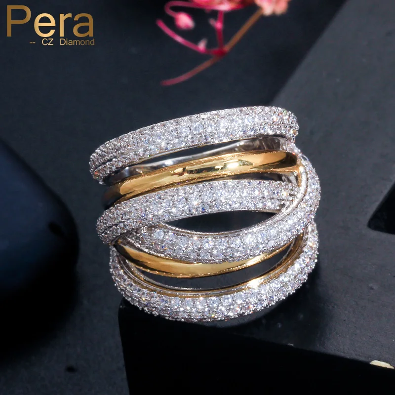 

Pera Luxury Brand New Full Pave Cubic Zirconia Geometric Twist Big Round Dubai Finger Rings for Women Personalized Jewelry R115