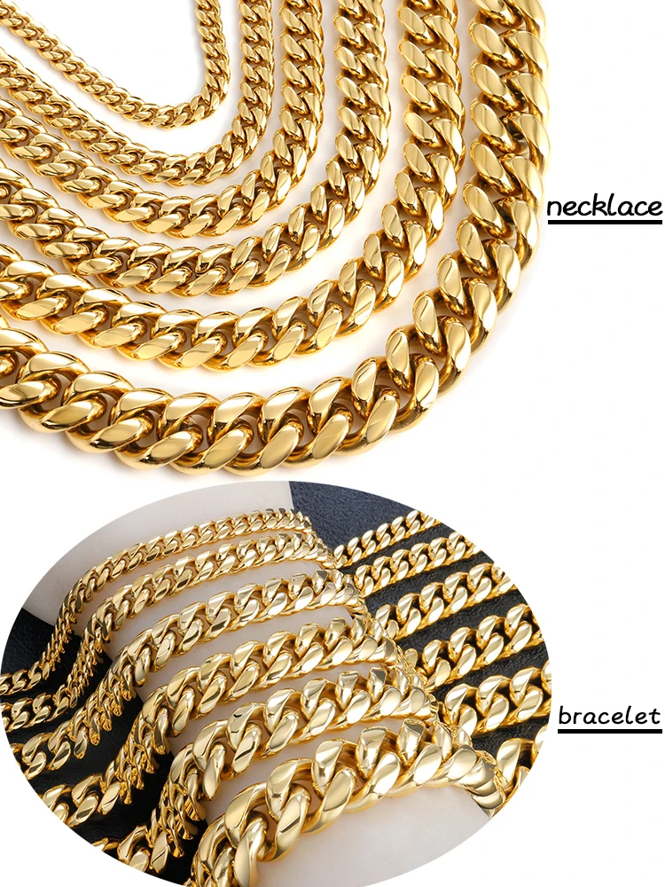 2021 Desian Hip-Hop Golden Curb Cuban Link Chain Necklace for Men and Women 316L Stainless Steel Bracelet Fashion Jewelry Gifts