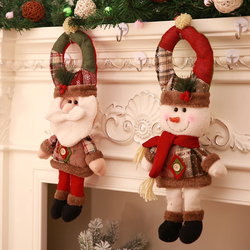 

2020 New Year Christmas Santa Claus Snowman Reindeer Plush Doll Decoration Door Handle Hanging Party Pendant Christmas