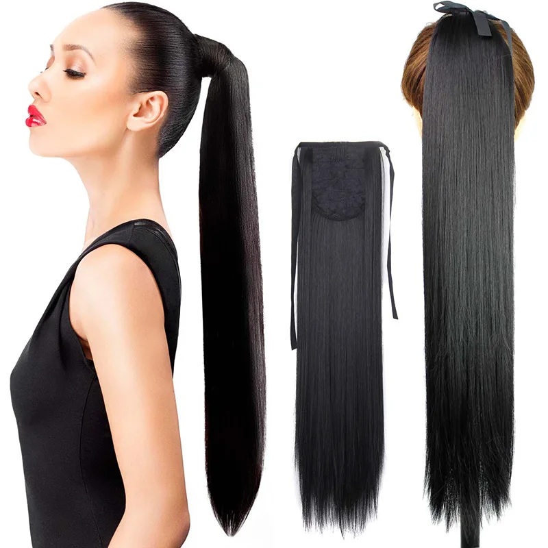 Long Straight Drawstring Ponytail Warp Round Hairpiece Ponytail Artificial Hair Tail Synthetic Pony Tail Extension Msglamor