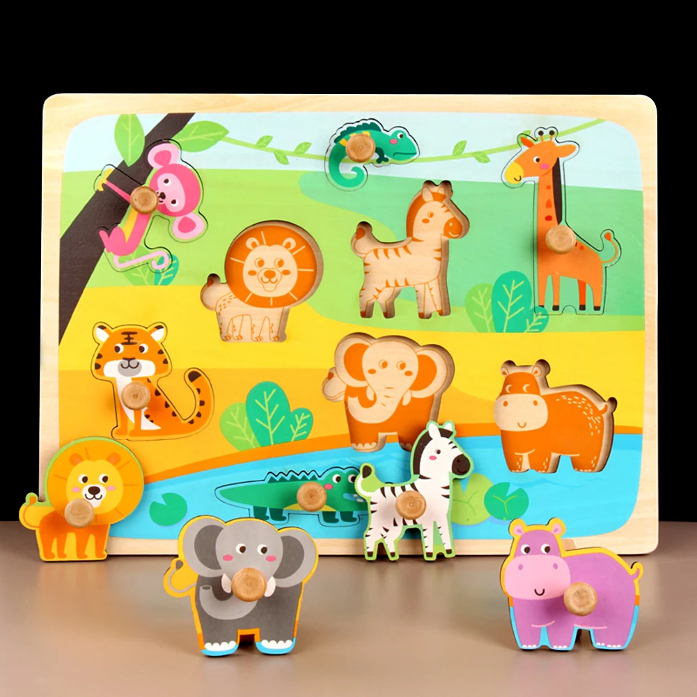 

Wooden Peg Puzzles Home Preschool Learning Educational Development Game Toy for Kids Baby Children Animals Jigsaw
