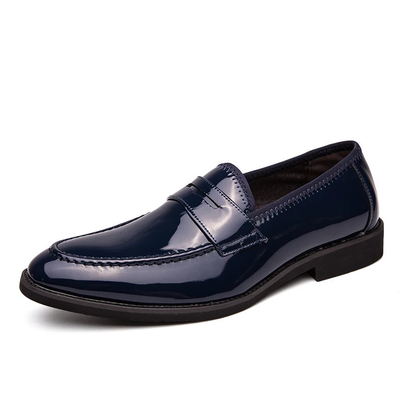 2019new spring leather shoes luxury mens formal shoes leather men classic Business dress shoes Bright skin loafers men shoes - Цвет: blue