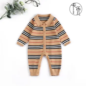 

New autumn baby clothes knitted striped color-blocking sweater long-sleeved baby boy girl romper