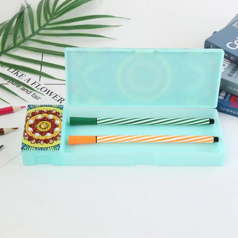 

DIY Mandala Special Shaped Pencil Cases Diamond Painting 2 Grid Jewelry Storage Box Breaking Resistance Stationery Holder