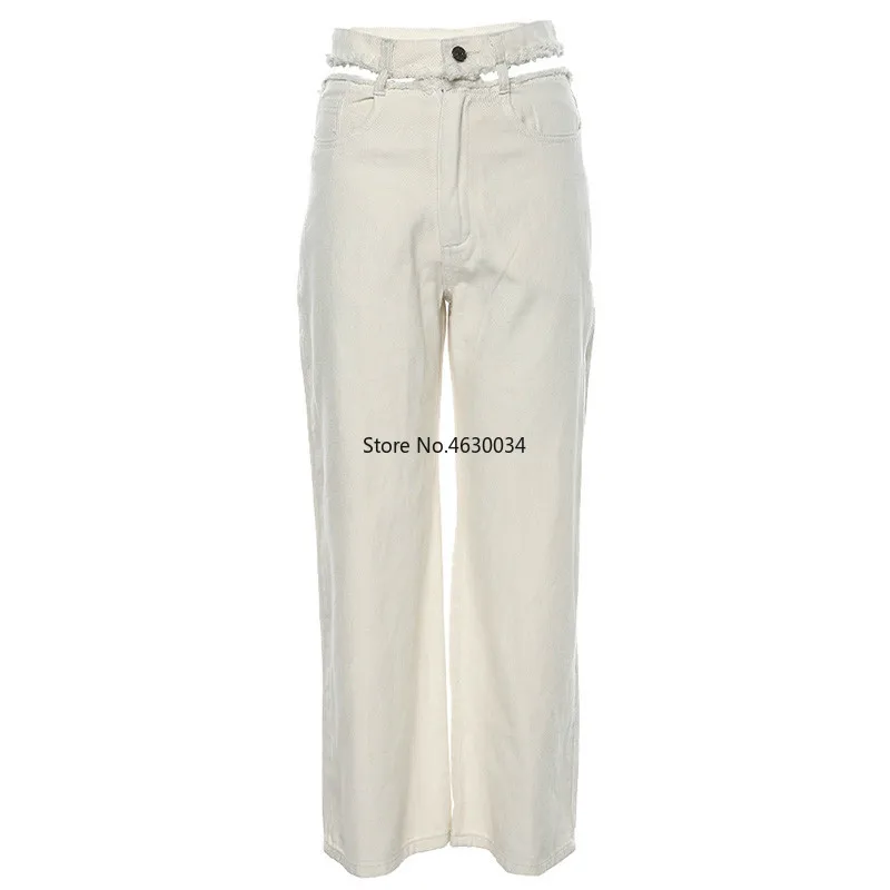 Женские повседневные брюки карго с высокой талией белые вырезами осень 2019|Брюки |