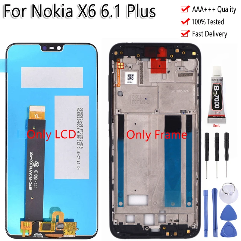 5," для Nokia X6 6,1 Plus TA-1083 TA-1099 ЖК-дисплей кодирующий преобразователь сенсорного экрана в сборе для Nokia X6 lcd средняя рамка