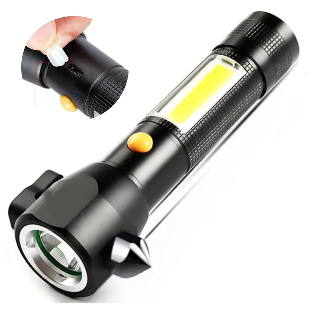 

Multi Function COB T6 LED Emergency Flashlight 10W Hunting Torch 18650 USB Rechargeable Work Light Portable Warning Strobe