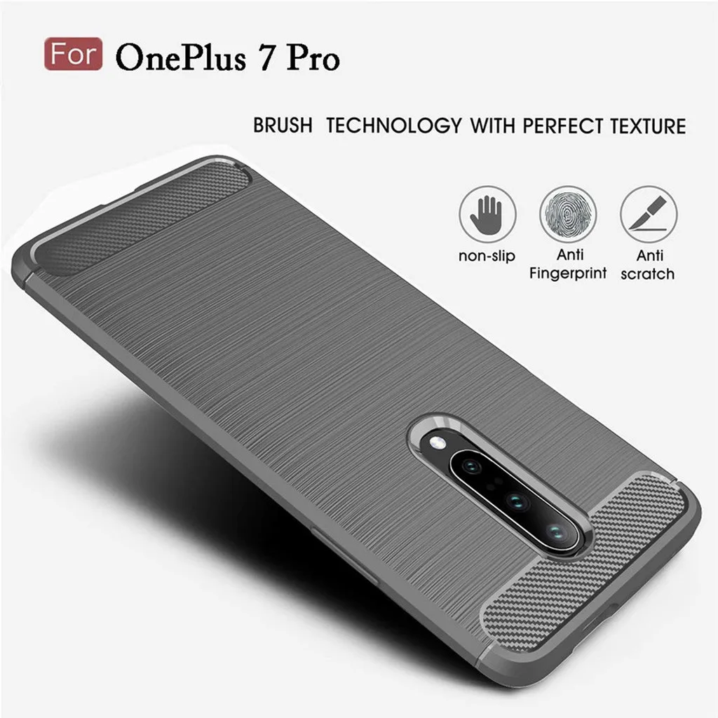 For Oneplus 7 Pro 6.7 inch Luxury Silicone Rubber Protective Hard Phone Case Dirt-resistant Slim Cover Carbon fibre Hard Case