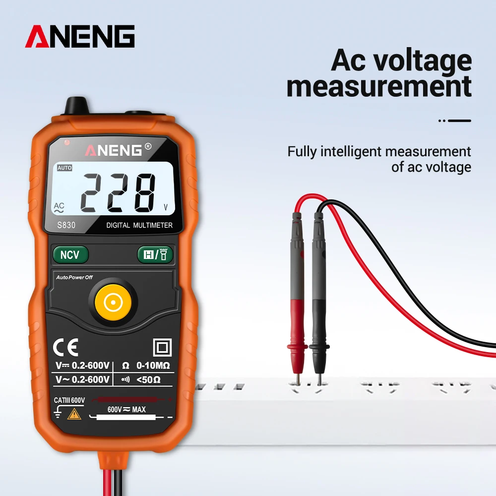 

ANENG S830 True RMS Digital Multimeter Smart Multimeter Measuring DC/AC Voltage Meter Resistance Tester with LCD Display