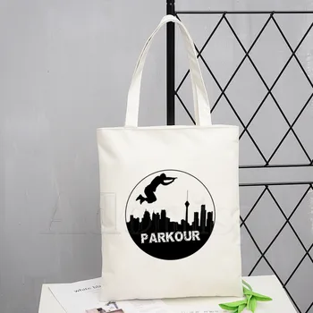 

Hardcore Parkour Ladies Handbags Cloth Canvas Tote Bag Shopping Travel Women Eco Reusable Shoulder Shopper Bags Bolsas De Tela