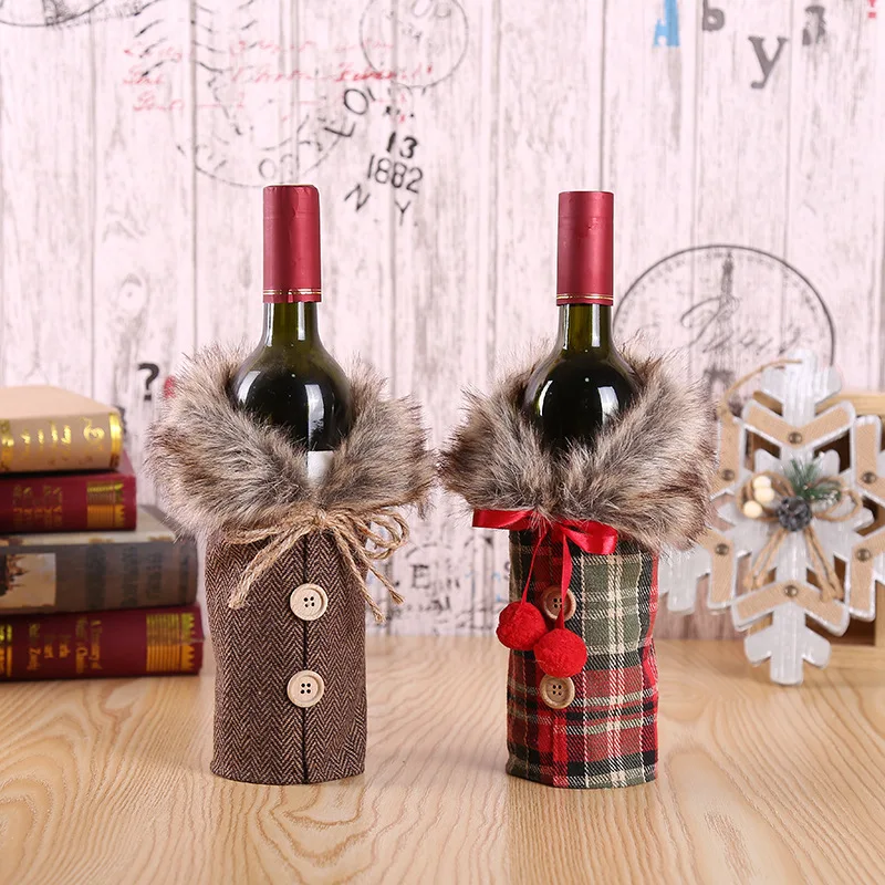 Рождественские украшения крышка для бутылки с красным вином с бантом, сумки с принтом "Шампанское" разноцветное украшение для дома для одежды