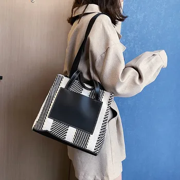 

Contrast color Weaving Large capacity shoulder bag Leisure Wild Handbag Color Bags 2020 New Fashion Женская сумка через плечо