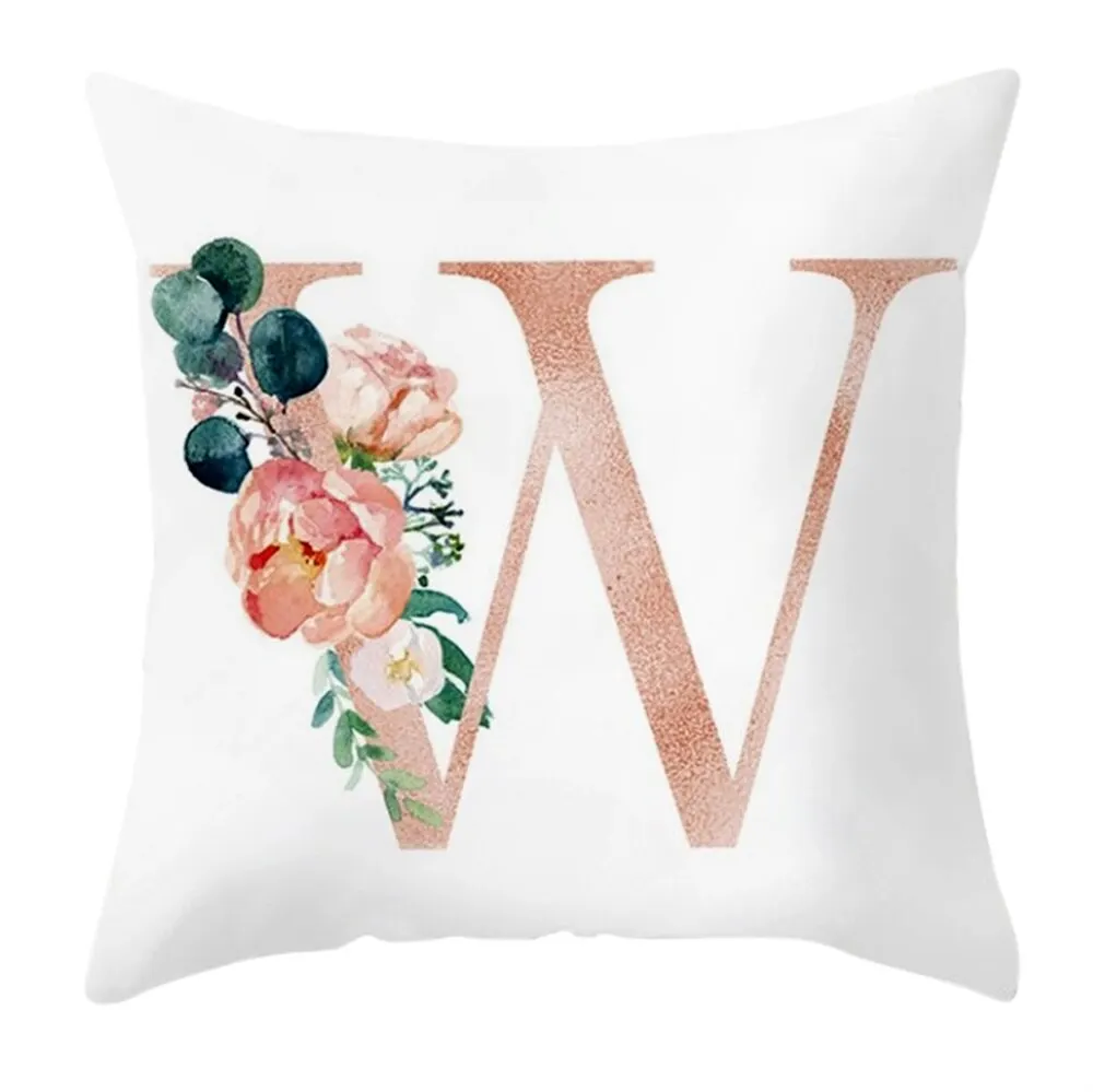 2pc 45x45cm Pillow Case Alphabet Floral Print For Kids Room Letter Pillow English Alphabet Flower Throw Pillow New