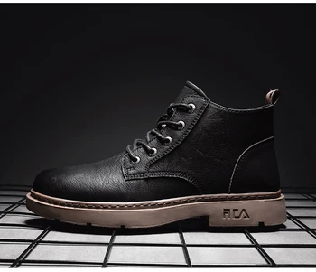 

Autumn British style casual high-top leather shoes men's Korean version of the wild trend retro mid-cut tooling Martin boots