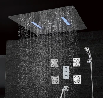 

Relextime luxury Rainfall Shower Head Concealed Thermostatic Bath Shower Set faucet Spout Massage Jets Ceiling LED Shower Head